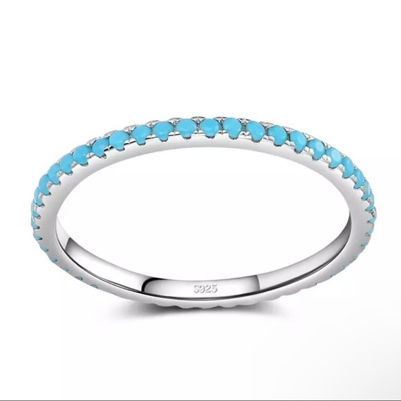 925 Sterling Silver Classic Turquoise Stackable Ring - Picture 2 of 10